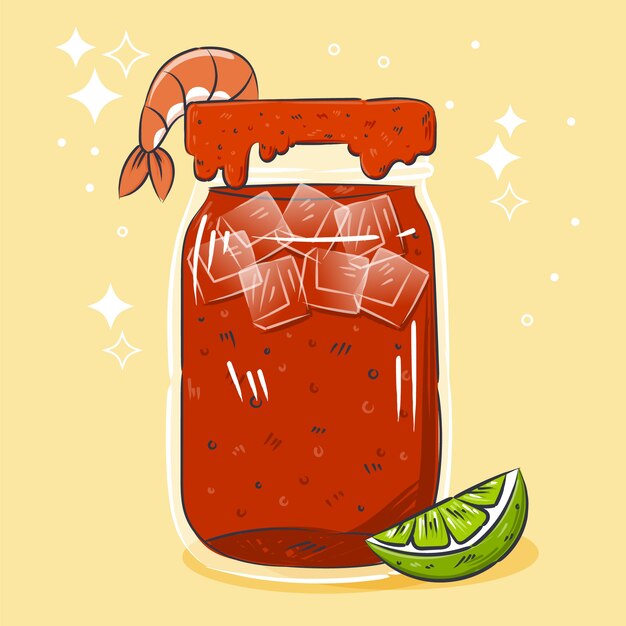 손으로 그린 신선한 michelada 그림