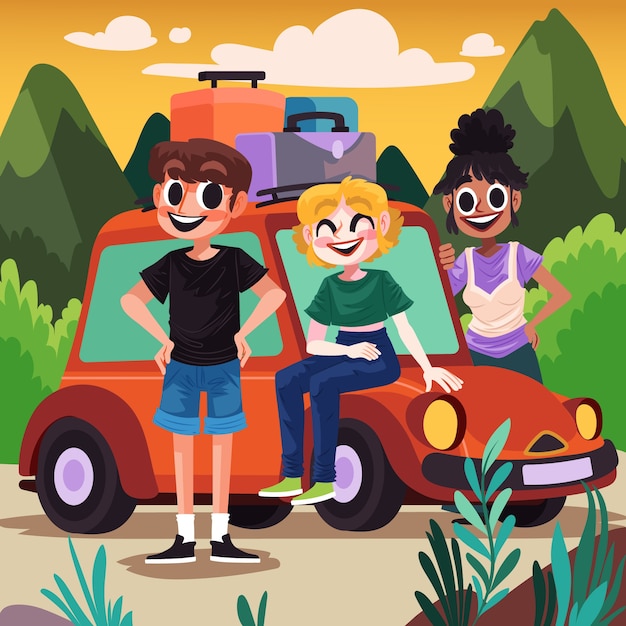 Hand drawn friends travel illustration