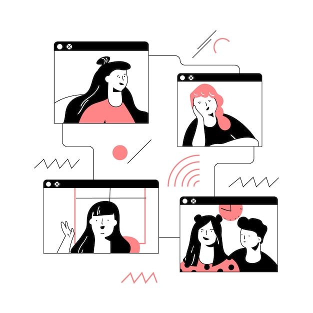 Free vector hand drawn friends videocalling illustration