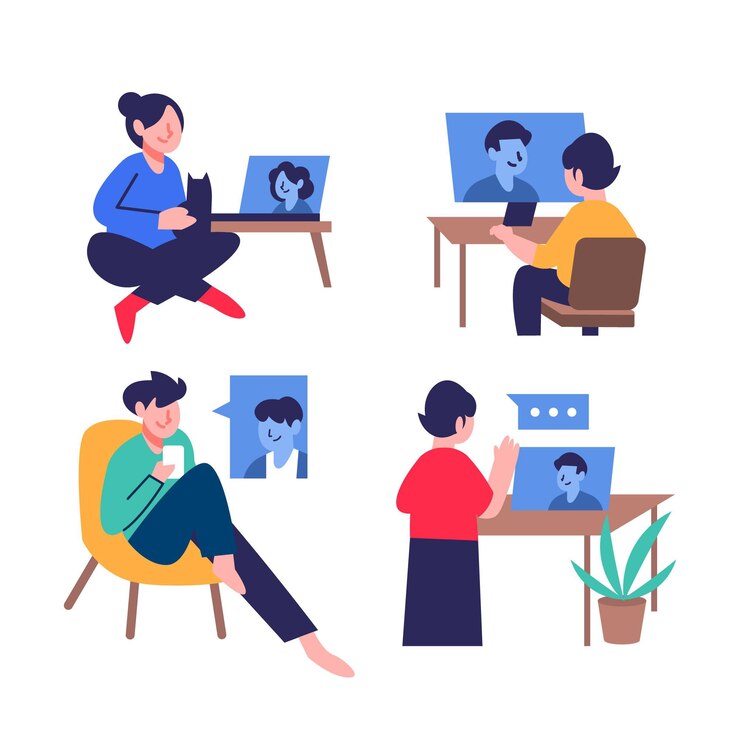 Free Vector hand drawn friends videoconferencing scene