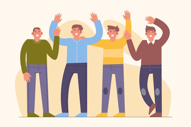 Free vector hand drawn friends waving illustration