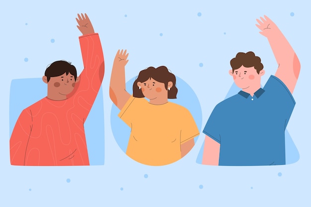 Free vector hand drawn friends waving illustration