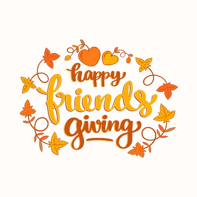 Free vector hand drawn friendsgiving lettering with vegetation