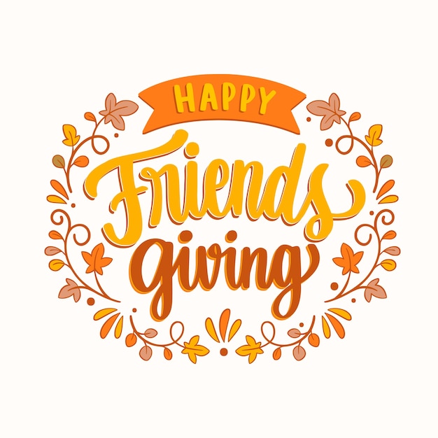 Free vector hand drawn friendsgiving lettering with vegetation