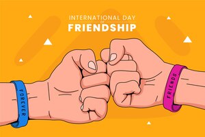 Hand drawn friendship day background with friends fist bumping