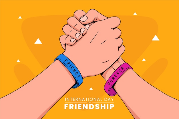 Hand drawn friendship day background with friends holding hands