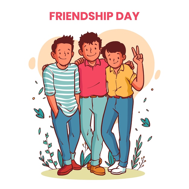 友達との手描きの友情の日のイラスト