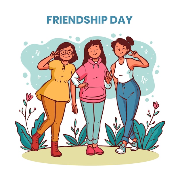 Hand drawn friendship day illustration with friends