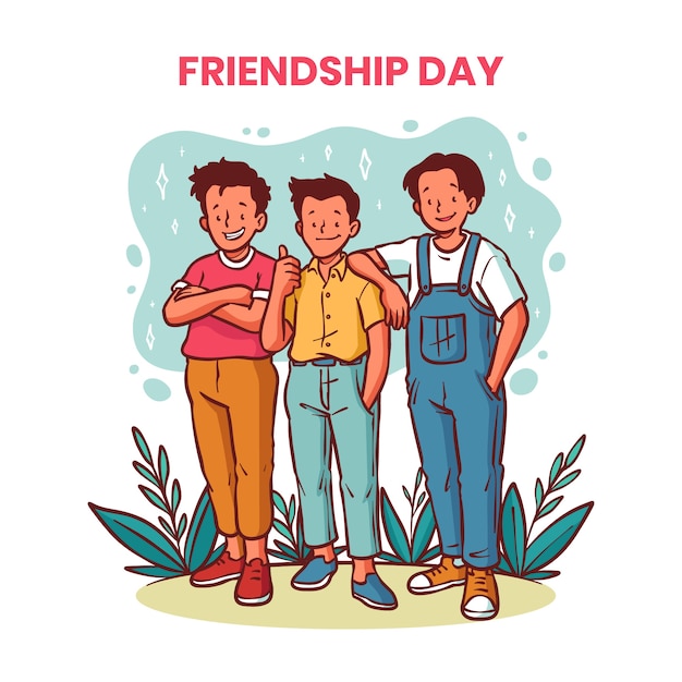 Hand drawn friendship day illustration with friends