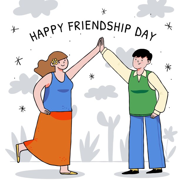 Free Vector hand drawn friendship day illustration with group of friends