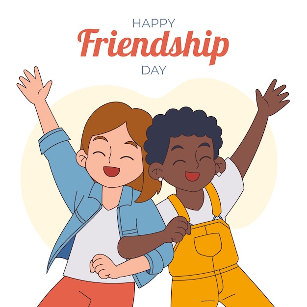 Hand drawn friendship day illustration with happy friends