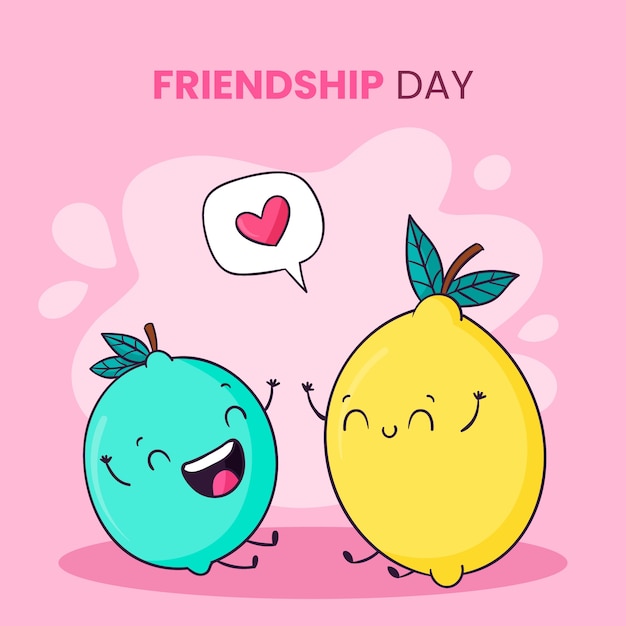 Hand drawn friendship day illustration with lemon and lime