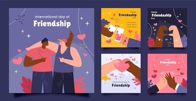 Hand drawn friendship day instagram posts collection