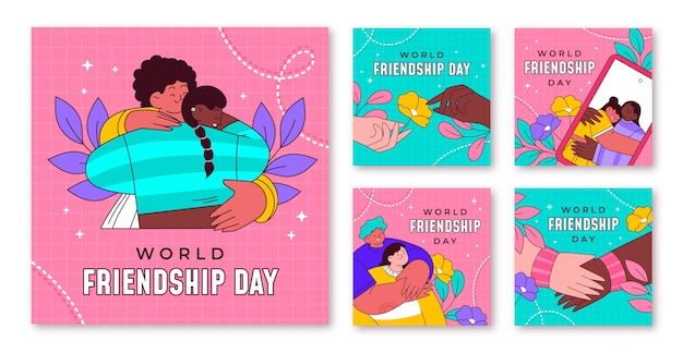 Hand drawn friendship day instagram posts collection