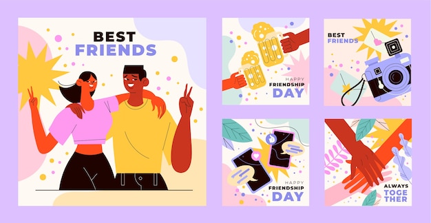 Hand drawn friendship day instagram story set