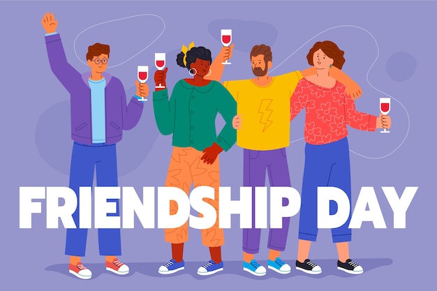 Hand drawn friendship day people cheering background