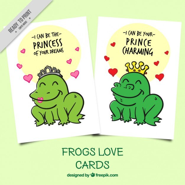 Free Vector hand drawn frog love cards