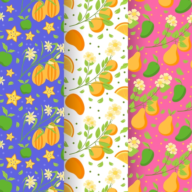 무료 벡터 손으로 그린 과일과 꽃무늬 디자인 패턴