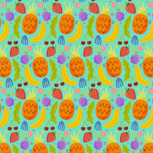 無料ベクター hand drawn fruit and floral pattern