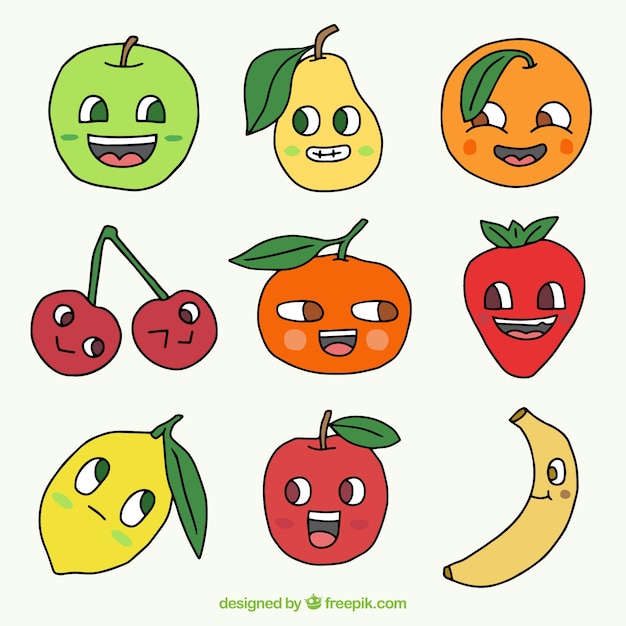 Hand drawn fruit characters collection