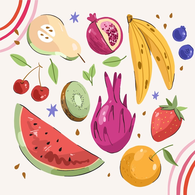 Hand drawn fruit collection