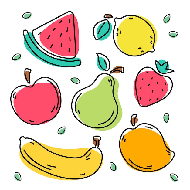 Raccolta di frutta disegnata a mano