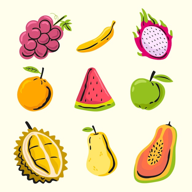Free vector hand drawn fruit collection