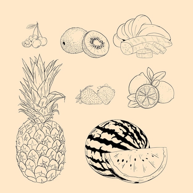 Бесплатное векторное изображение Коллекция рисованной фруктов
