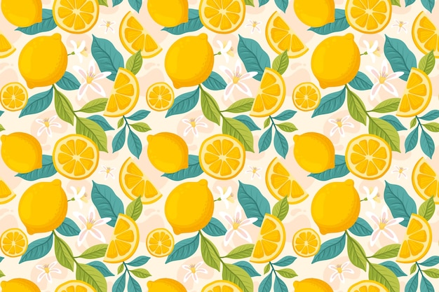 Hand drawn fruit and floral design pattern