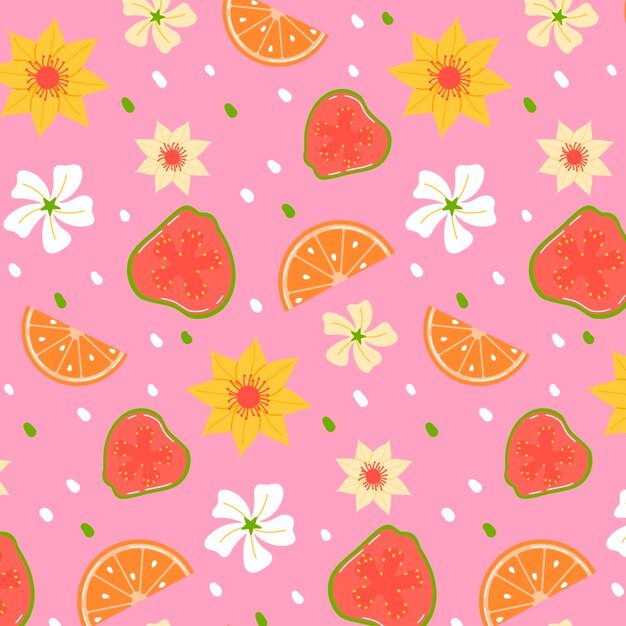 Hand drawn fruit and floral design pattern