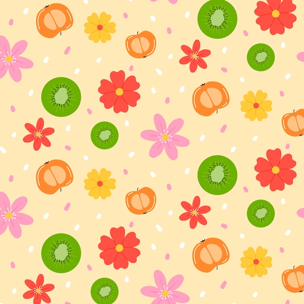 손으로 그린 과일과 꽃무늬 디자인 패턴