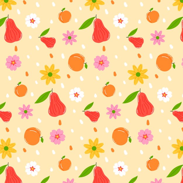 Hand drawn fruit and floral design pattern