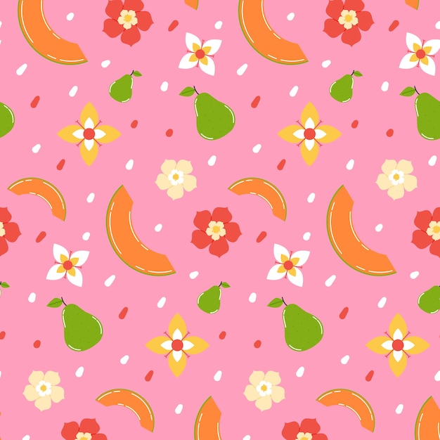 손으로 그린 과일과 꽃무늬 디자인 패턴
