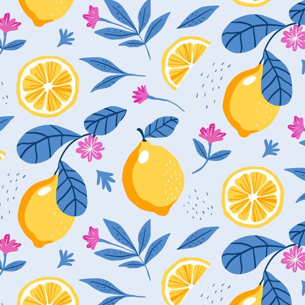 Hand drawn fruit and floral pattern design