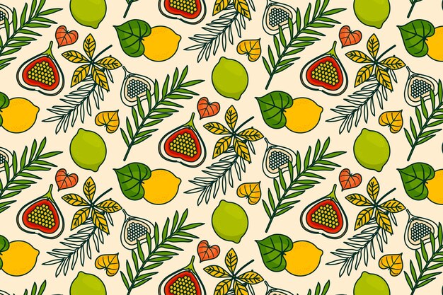 Hand drawn fruit and floral pattern design