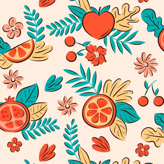 Hand drawn fruit and floral pattern design