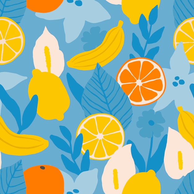 Hand drawn fruit and floral pattern design