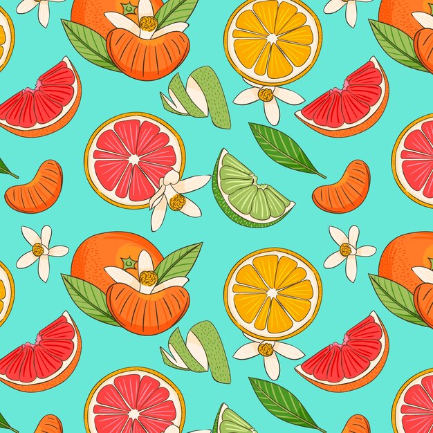 Hand drawn fruit and floral pattern design