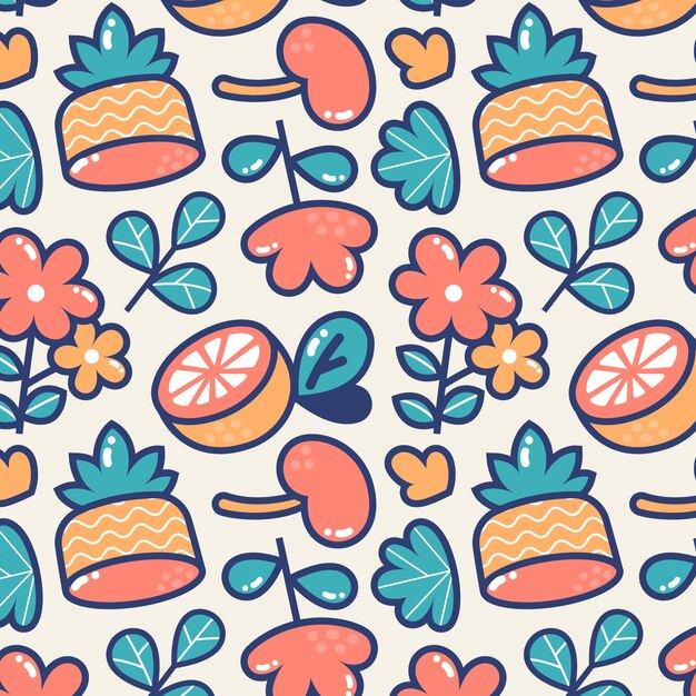 손으로 그린 과일과 꽃 패턴 디자인