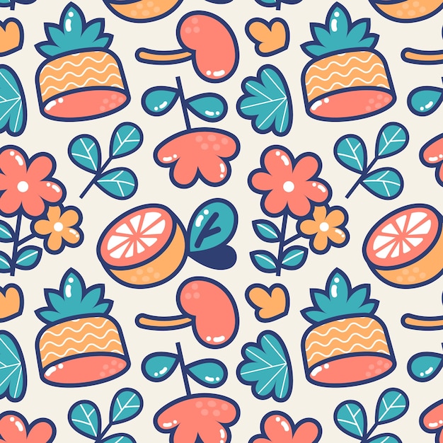 Hand drawn fruit and floral pattern design