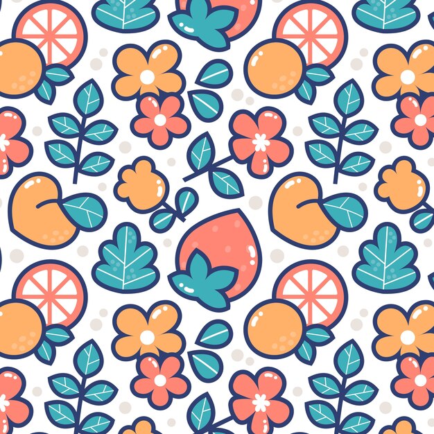 Hand drawn fruit and floral pattern design