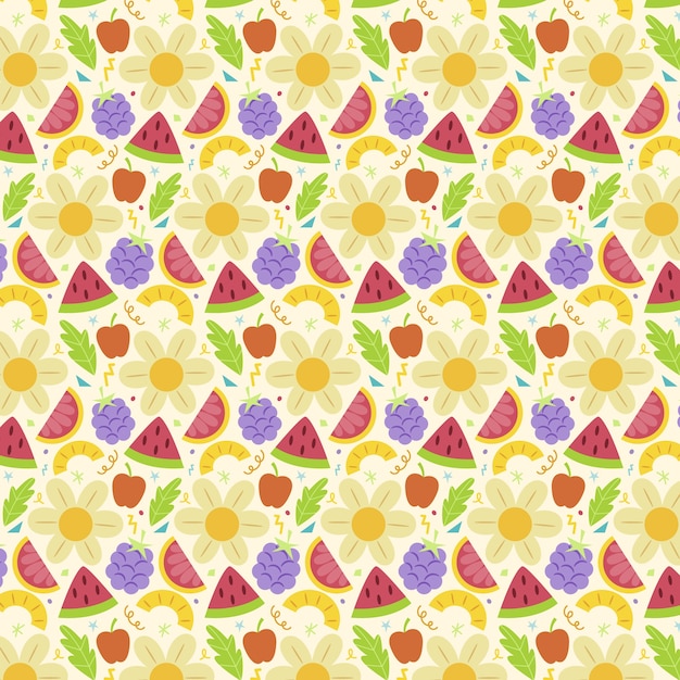 Free vector hand drawn fruit and floral pattern design