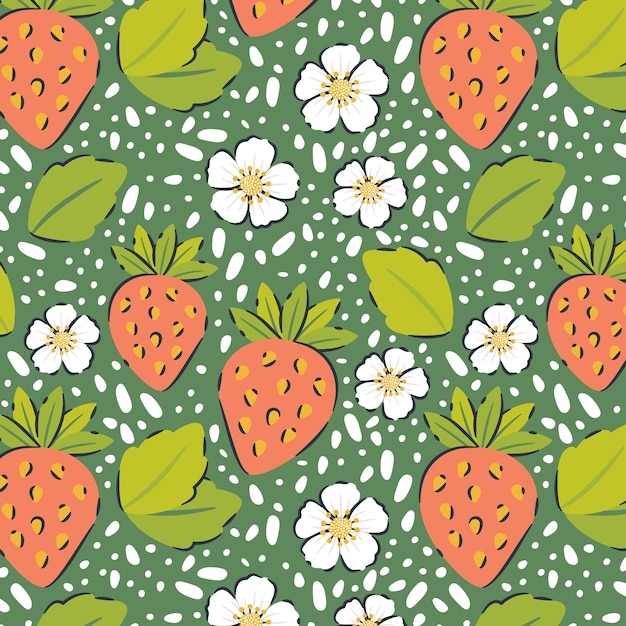 Hand drawn fruit and floral pattern illustration
