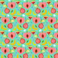 Free vector hand drawn fruit and floral pattern