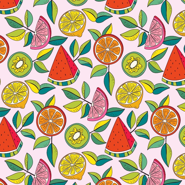 Free vector hand drawn fruit and floral pattern