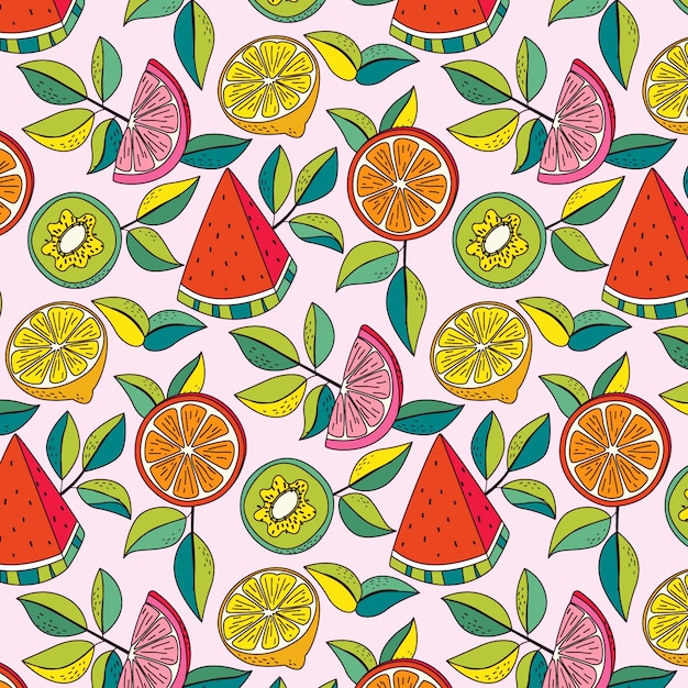 Hand drawn fruit and floral pattern