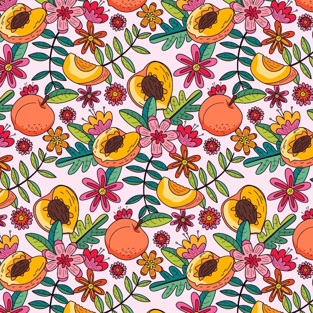 손으로 그린 과일과 꽃 패턴