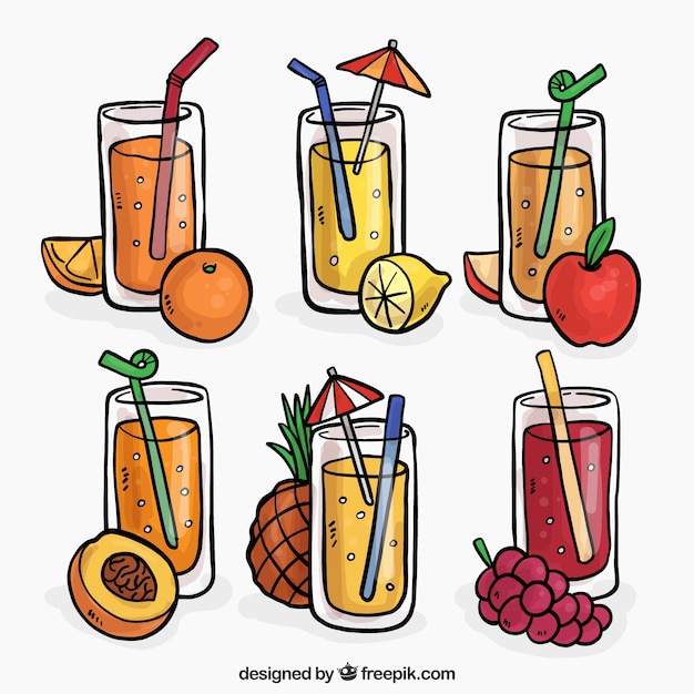 Бесплатное векторное изображение Набор фруктовых соков от руки