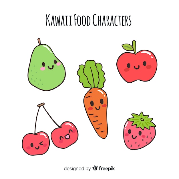 Hand drawn fruit and vegetable characters collection