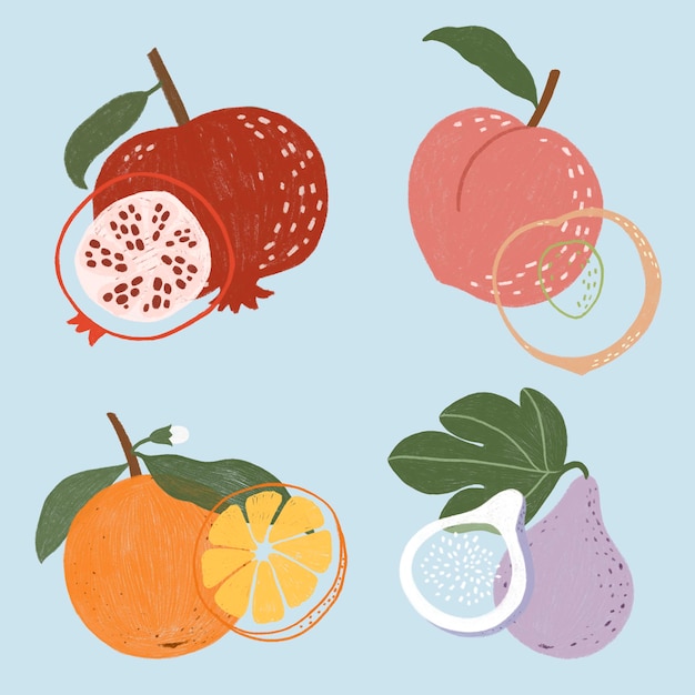 Набор рисованной фруктов